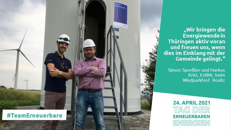 EnBW's tweet image. Den 25. #TagderErneuerbaren am 24.4.2021 begleitet der @BWEeV mit einer digitalen Aktionswoche und die #EnBW macht natürlich mit. Die Kolleg*innen sind tatkräftig im Einsatz, um die #Energiewende voranzubringen. Gemeinsam packen wir’s an! #TeamErneuerbare #windforfuture