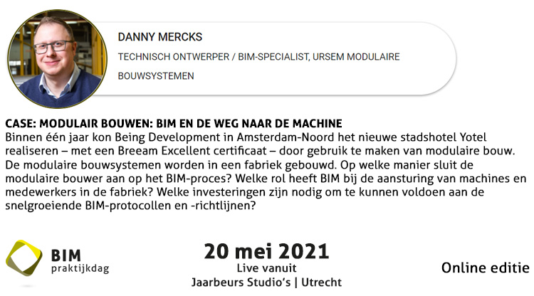 BIM praktijkdag 2021
De BIM praktijkdag op 20 mei 2021 zit weer boordevol met inspirerende sprekers die prachtige cases presenteren. Onder hen <a href="/DannyMercks/">Danny Mercks</a>.
Geïnteresseerd? Bekijk het programma en meld je aan via cutt.ly/QveKouN!
<a href="/cobouw/">Cobouw</a>  <a href="/jaarbeurs/">Jaarbeurs</a> <a href="/bimpraktijkdag/">Bimpraktijkdag</a>