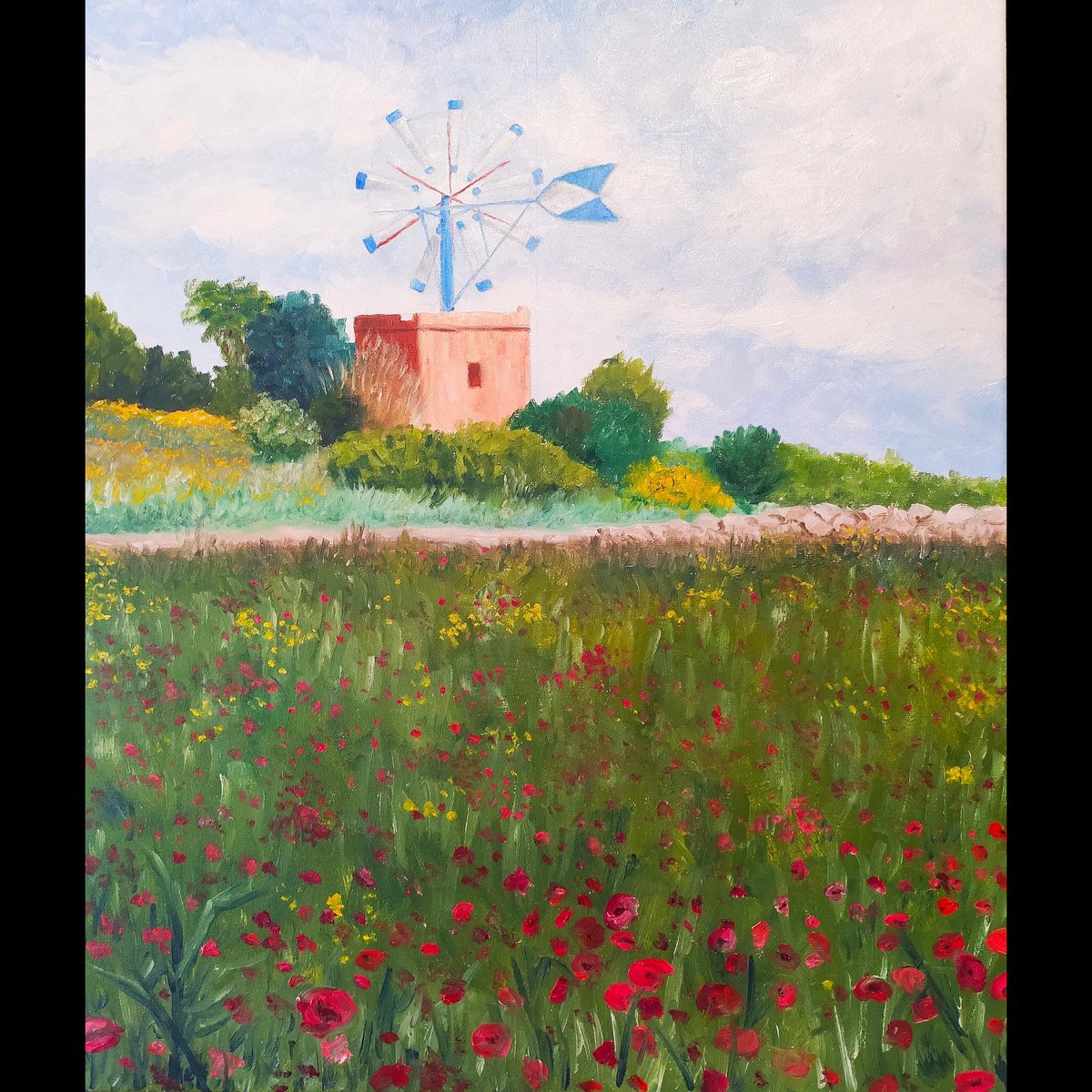 xiscomunozart's tweet photo. Pintura de un campo de amapolas con el característico molino mallorquín.
⠀
Óleo sobre lienzo a pincel del 2020.
⠀
#canvaspainting #oiloncanvas #oilpanting #óleo #cuadros #oleosobrelienzo #mallorca #visitmallorca #mallorcalovers #baleareninsel #balearespasoapaso #mediterranean https://t.co/Qwc8cPXzGe