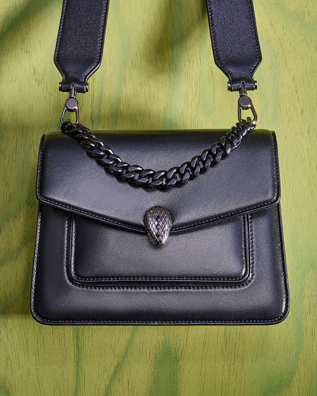 BVLGARI Serpenti Forever Chain Pouch in Black