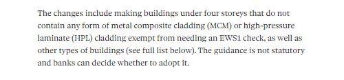 A reminder, here is what the RICS changes, which aimed to take thousands of buildings outside the scope of EWS, said 