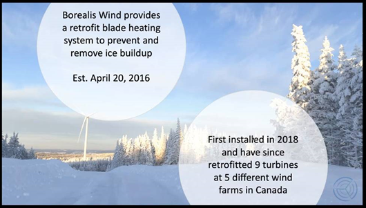 Congratulations @BorealisWind on your five year anniversary and the commercialisation of your de-icing system for #windenergy in #coldclimates! 🇨🇦 #cleantech company Founder and CEO <a href="/DanielaRoeper/">Daniela</a> presented at #Winterwind2021. #WomenInTech <a href="/TCS_SDC/">Trade Commissioner Service</a>