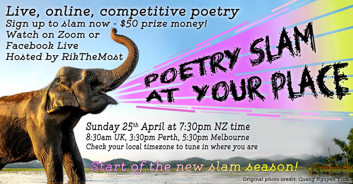 This Sunday, the new Your Place online slam season starts!  Last year, we had over 80 poets from around the world catch a Zoom flight to New Zealand to take part and the finals were incredible!  If you wana get involved, fire me a message.
facebook.com/events/3113901…