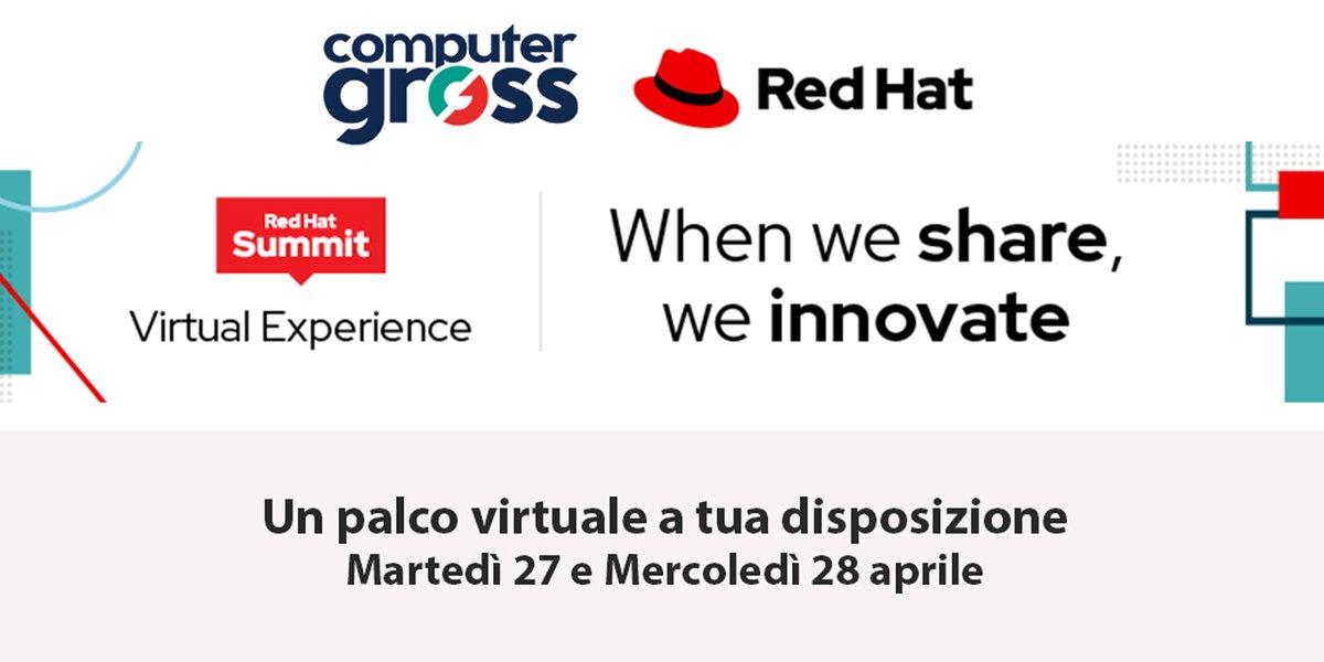 ComputerGross's tweet image. Partecipa al @RedHatItaly Hat Summit Virtual Experience #opensource event 👉 lnkd.in/dvBJ8P8
27 e 28 aprile. Un palco virtuale per ampliare le tue prospettive!
#computergross #redhat #redhatsummitvirtualexperience @RedHat