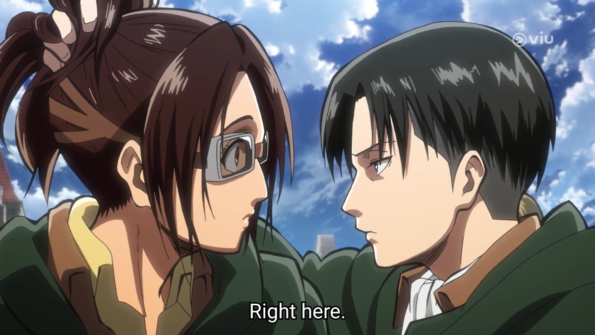 it seems like levi likes teasing hanji and the two don't mind having the other within their personal space. this is an obvious hint that they are comfortable around each other.