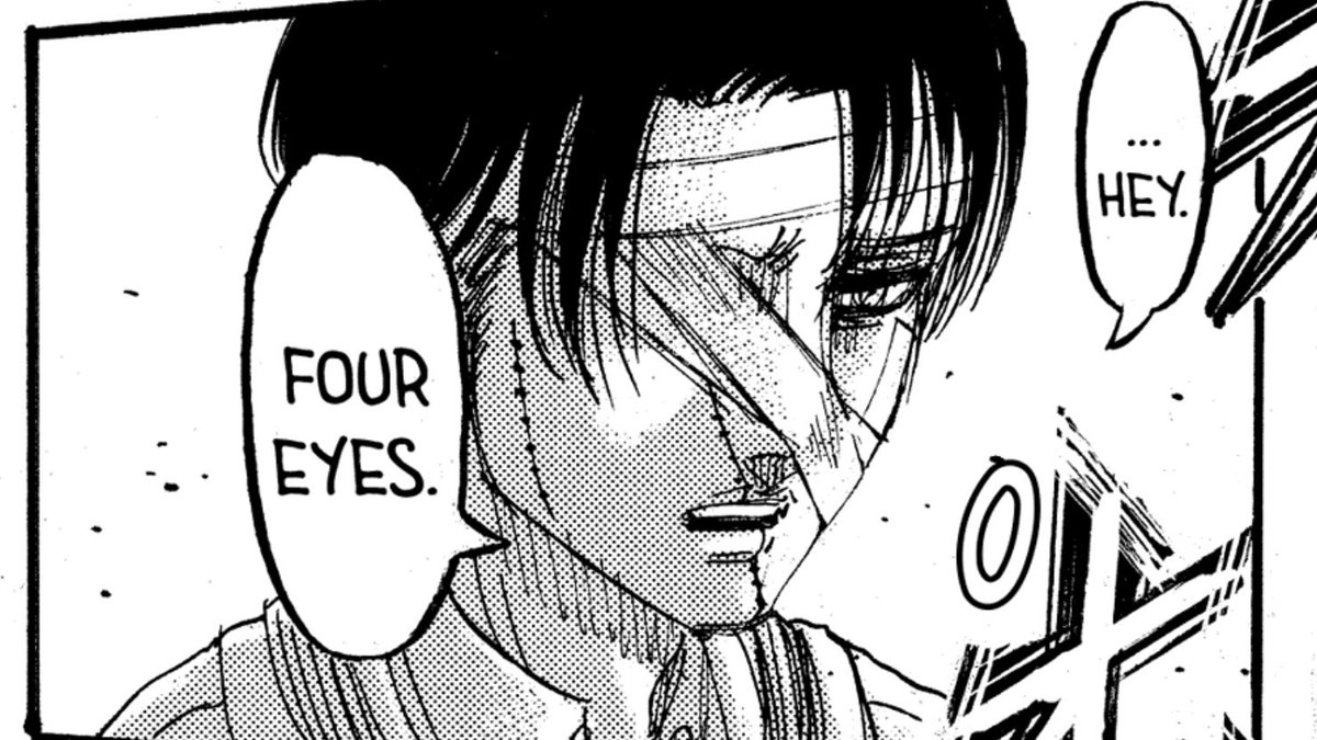+levi used it twice in the chapter. while levi comments on hanji's unrequited love for titans and when he called out to hanji when they were about to leave.