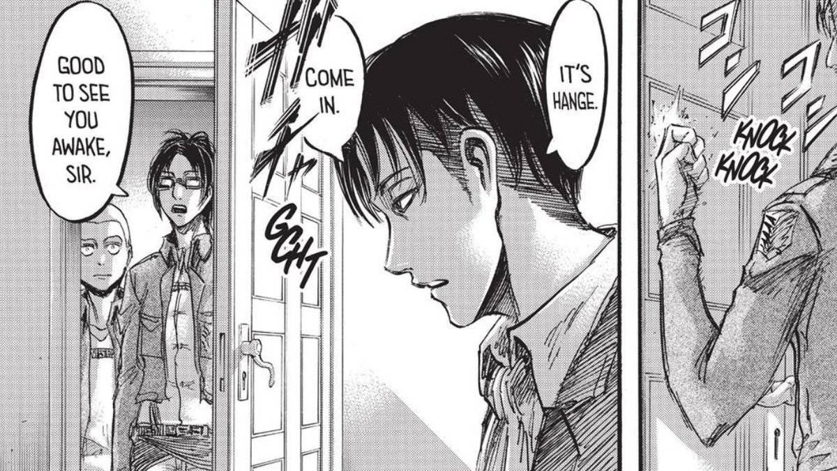 for some reason, levi just knew right away that hanji was on the other side of the door just from the knock alone.