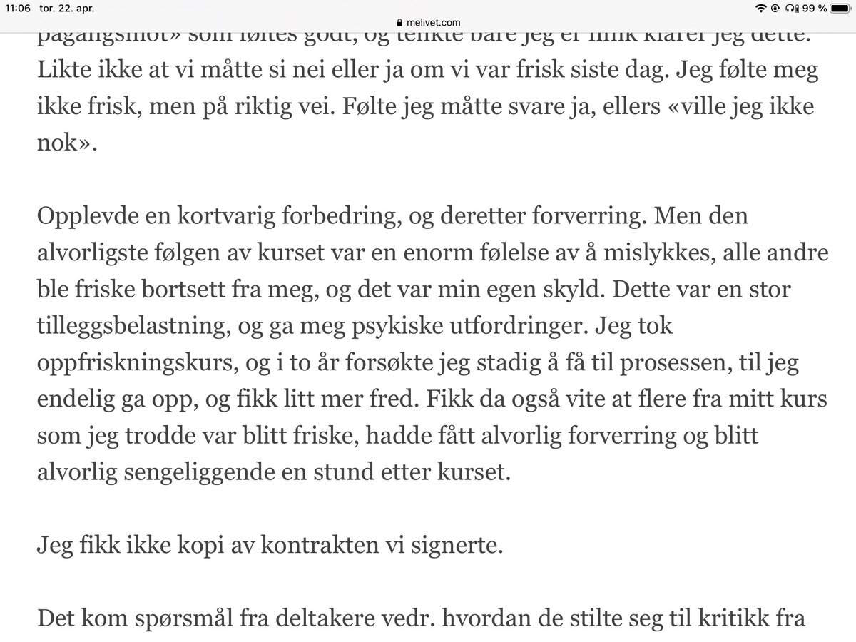 Enda en: «Jeg brukte LP i ganske lang tid etterpå for ingenting skulle være uprøvd. Jeg overså symptomer noe som førte til at jeg ble mye værre av Me’n. Bruk av LP har for meg ført til en stor forverring av sykdommen dessverre.»