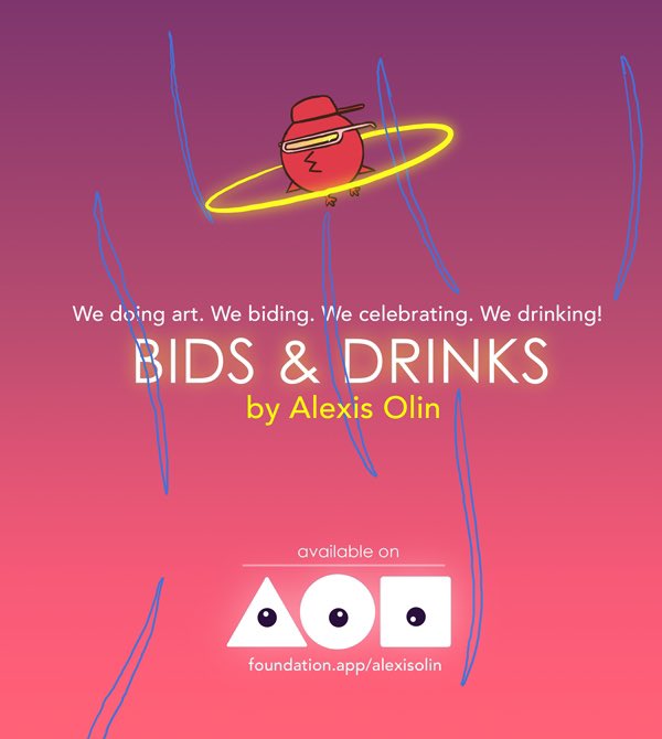 alexisolinart's tweet photo. ‘Bids &amp; Drinks’ now available on @withFND 

https://t.co/Va4My7OdCD

We doing art. We posting. We waiting. We biding. We competing. We following. We meeting. We celebrating. We drinking! 

#nft #nftart #cryptoart #art #nftcommunity https://t.co/UGbIQP0MDm
