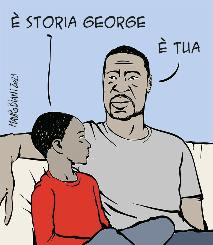 CaressaGiovanni's tweet photo. Morte #Floyd, il coraggio di #Darnella: la ragazza che filmò con il telefonino i "9 minuti e 29 secondi" che hanno permesso di condannare l'agente #Chauvin. La meravigliosa vignetta di @maurobiani https://t.co/h3oDZ6NzGL