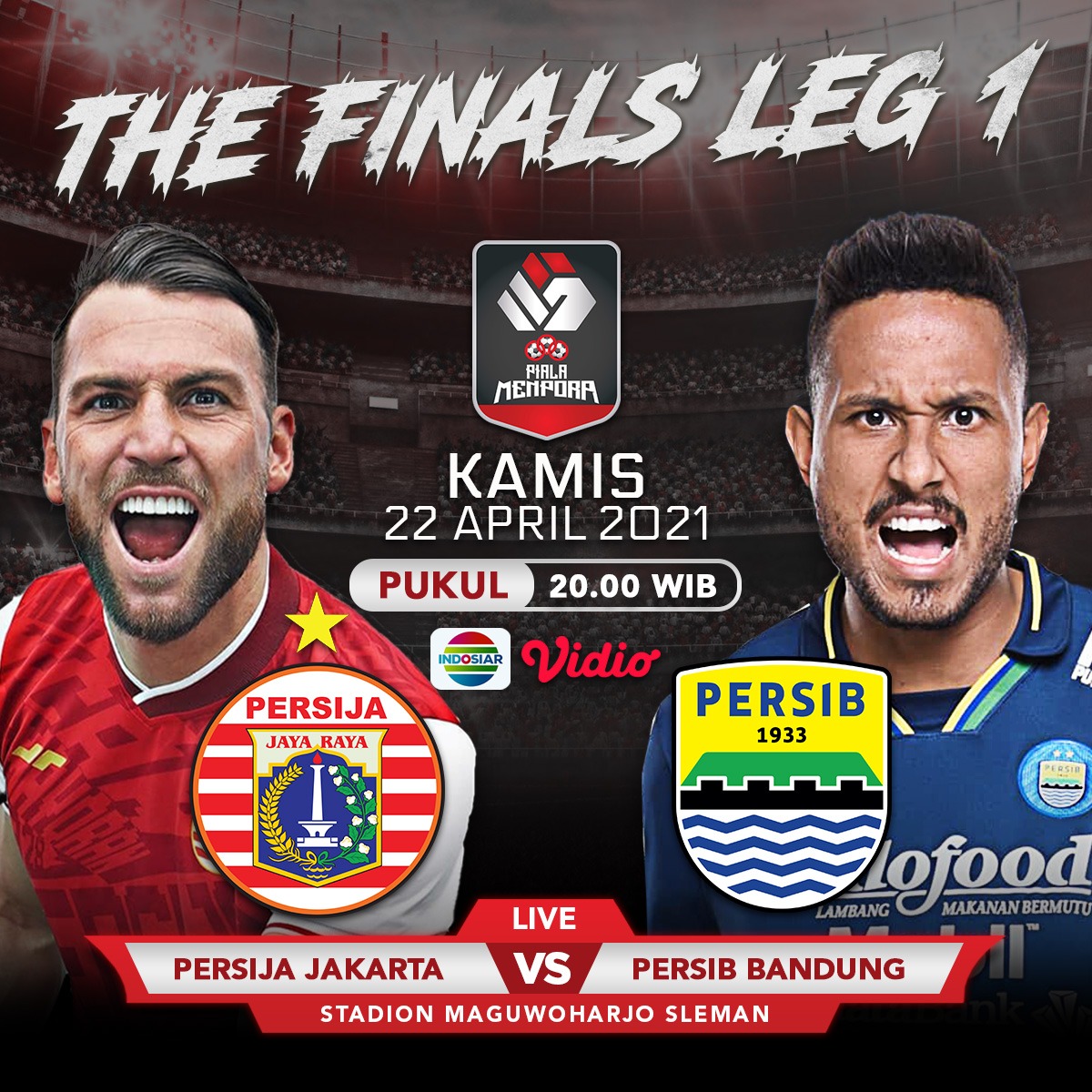 Final #PialaMenpora2021 leg 1!
Pastikan kalian nggak ketinggalan keseruan duel antara <a href="/Persija_Jkt/">Persija Jakarta</a> melawan <a href="/persib/">PERSIB</a> malam ini pukul 20.00 WIB
Jadi kalian dukung tim yang mana nih?