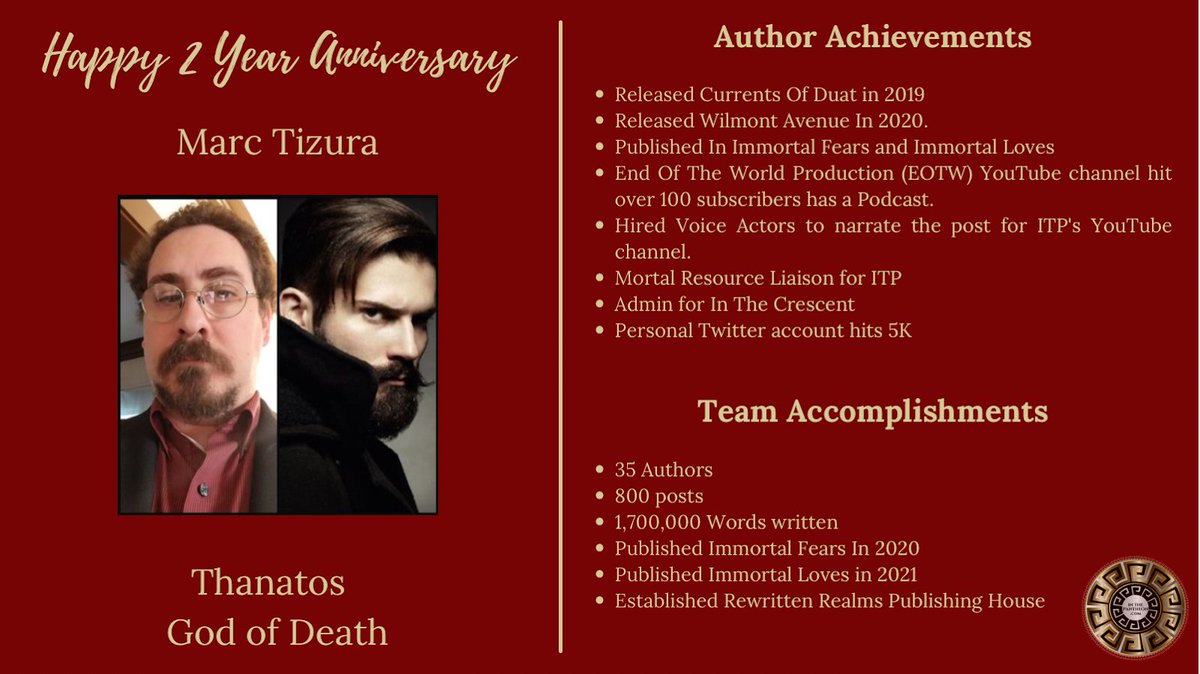 PantheonNews's tweet image. BEHOLD MORTALS:
The Olympus Administration is pleased to announce the 2nd Anniversary of @InThePantheon 

Today we honor @thanatos_of and his scribe @MarcTizura 

You can read his 1st story here:
inthepantheon.com/thanatos-and-t… 

@RewrittenRealms