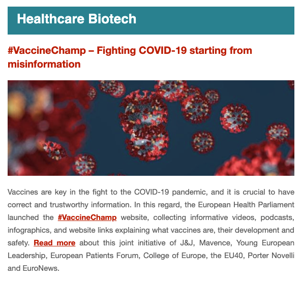 Thank you so much @EuropaBio for featuring the #VaccineChamp initiative in your newsletter 😍🙌! View the latest fantastic submissions to our competition on the webpage here: bit.ly/2QPuN6B @healthparl