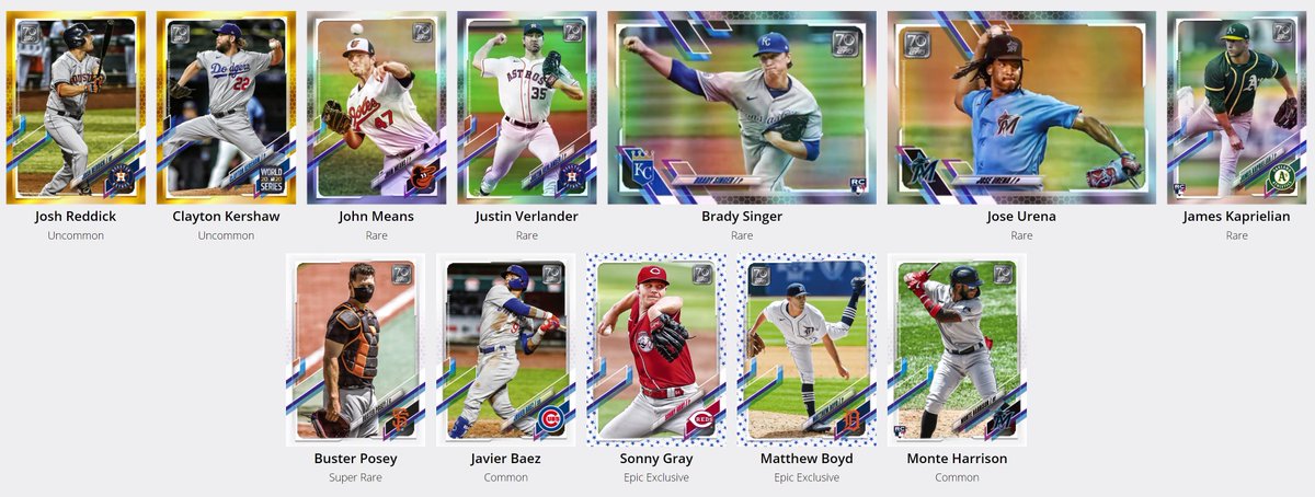Upon opening a pack you get a quick 2 second opening video followed by the & #39;card& #39; backs and then once they load in (Pic 1). the cards themselves (Pic 2).As you can see, unlike  @nbatopshot, the  @Topps   #NFTs are mainly still images (Pic 3), however rarer versions have animations.