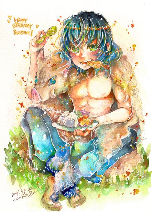 星宙みか🌟🎧7/22-26 Color circle🌈さんがTwitterに投稿した嘴平伊之助(鬼滅の刃)のイラスト。