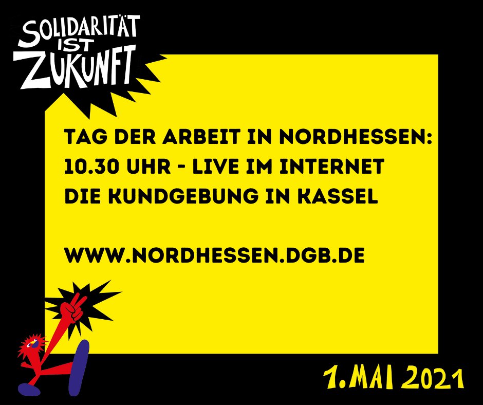 Unser Programm für den 1. Mai steht. Wir streamen die Kundgebung in Kassel nach ganz Nordhessen. Mit dabei: die stellvertretende Vorsitzende von ver.di, Andrea Kocsis. Das alles und noch viel mehr auf Facebook und unserer Website: nordhessen.dgb.de #solidaritätistzukunft