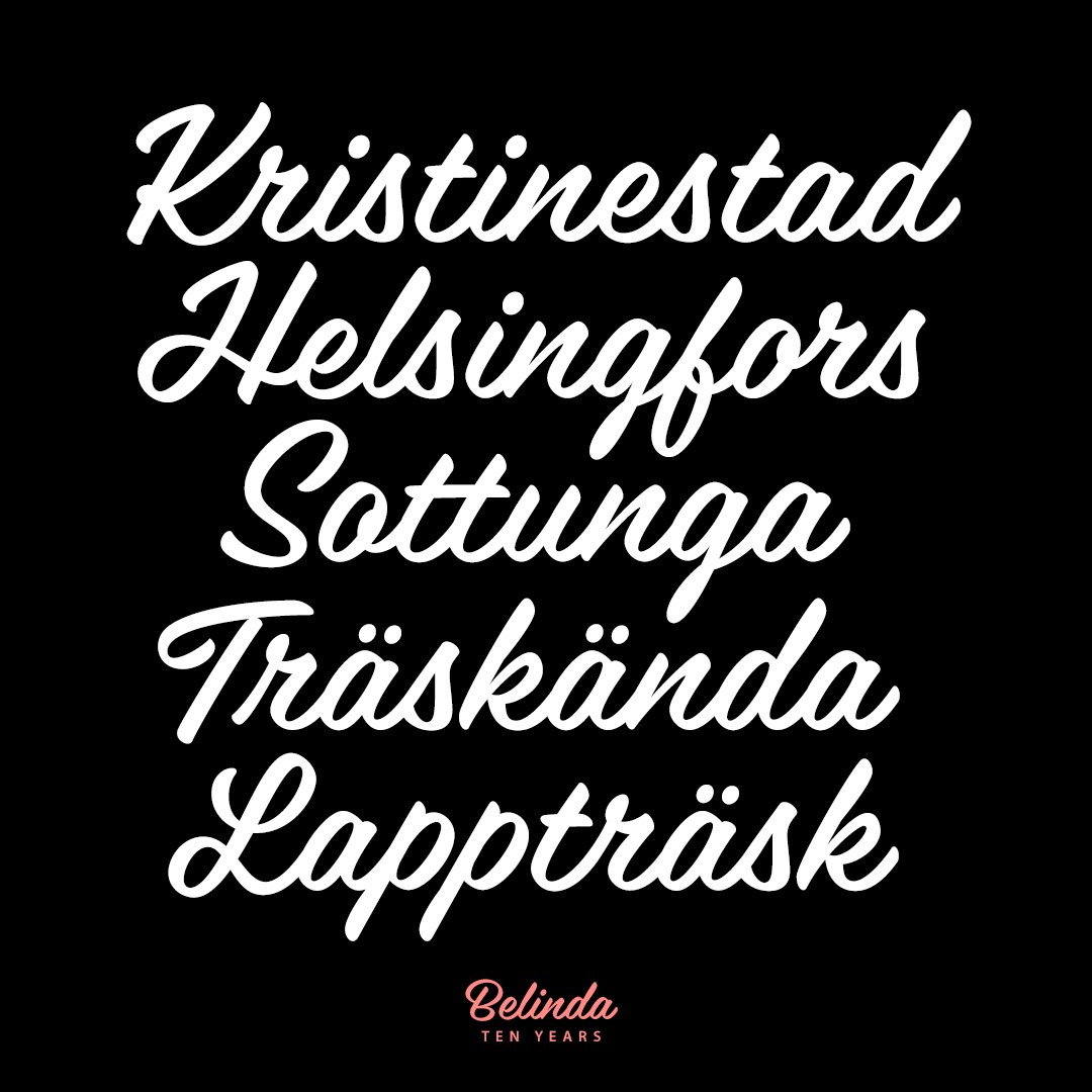 MelvasType's tweet photo. I’m doing this update for my Belinda script font. These are some random Finnish cities written in Swedish.
It is a quite a task to draw these letters and maintain the original feel😅
Hope you have a great day!
#design #typedesign #font #typeface #brushscript https://t.co/yfbfALKSMZ