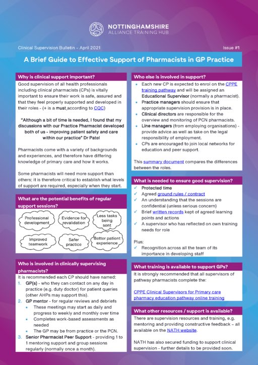 Are you a pharmacist new to working in general practice?  If so, good supervision &amp; support is really important. This bulletin may help explain what you need #pharmacists #clinicalpharmacists #supervision #primarycare #development