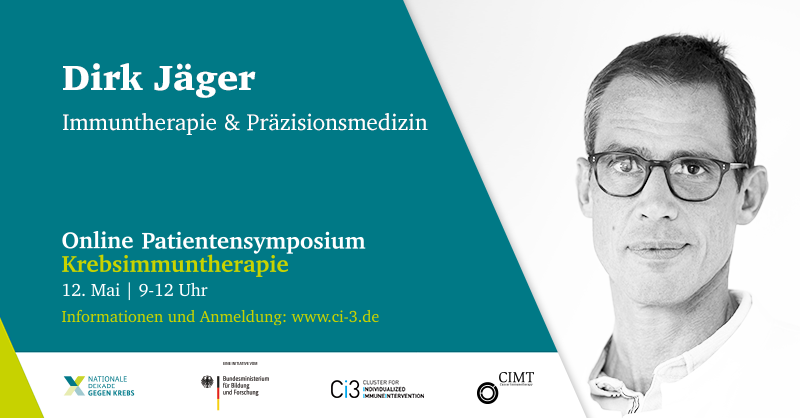 Verfolgen Sie den Vortrag von Prof. Dr. Jäger  (Nationales Centrum Tumorerkrankungen, Uniklinik Heidelberg) und weiteren Rednern in unserem kostenlosen virtuellen Patientensymposium zum Thema Krebs &amp; Präzisionsmedizin!
<a href="/XgegenKrebs/">Nationale Dekade gegen Krebs</a> <a href="/C_IMT/">Cancer Immunotherapy</a> <a href="/BurdaStiftung/">Felix Burda Stiftung</a> <a href="/patvocates/">Patvocates</a> <a href="/uniklinik_hd/">Universitätsklinikum Heidelberg</a>
