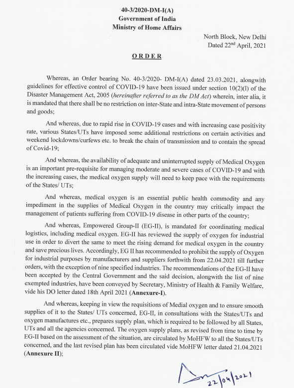 Delhi High Court resume, on petitions over oxygen shortage in India, directed Centre to implement its order strictly to ensure free movement. 