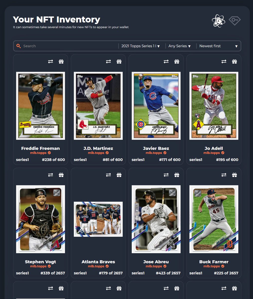 So i've collected, i've crafted, right now that seems to be about it in terms of utility, you are currently unable to view your collection on the primary site, you get diverted to here:  https://wallet.wax.io/nfts?collection_name=mlb.toppsYou can also start trading of course.. more on that below  #NFTs