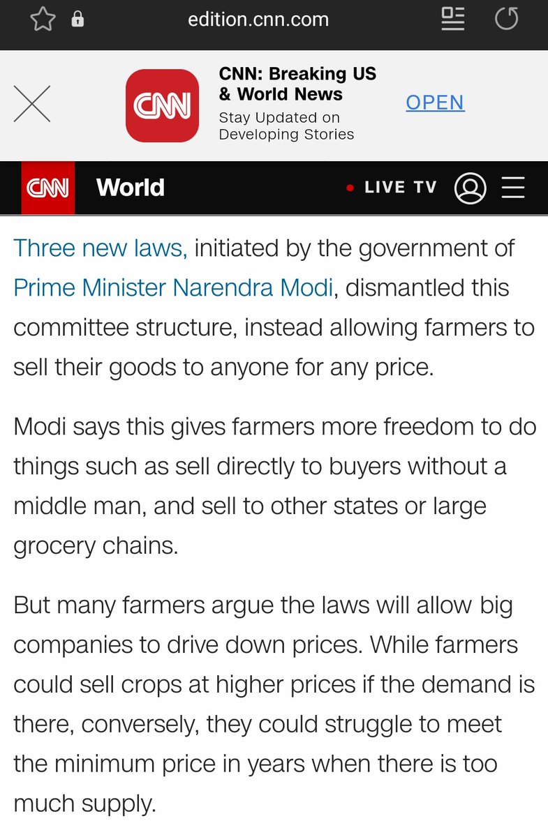 The farmers have been protesting against 3 new farming laws that they say will end financial protections and will leave them vulnerable to being run out of business by the bigger industry chains.  https://edition.cnn.com/2021/02/10/asia/india-farmers-protest-explainer-intl-hnk-scli/index.html