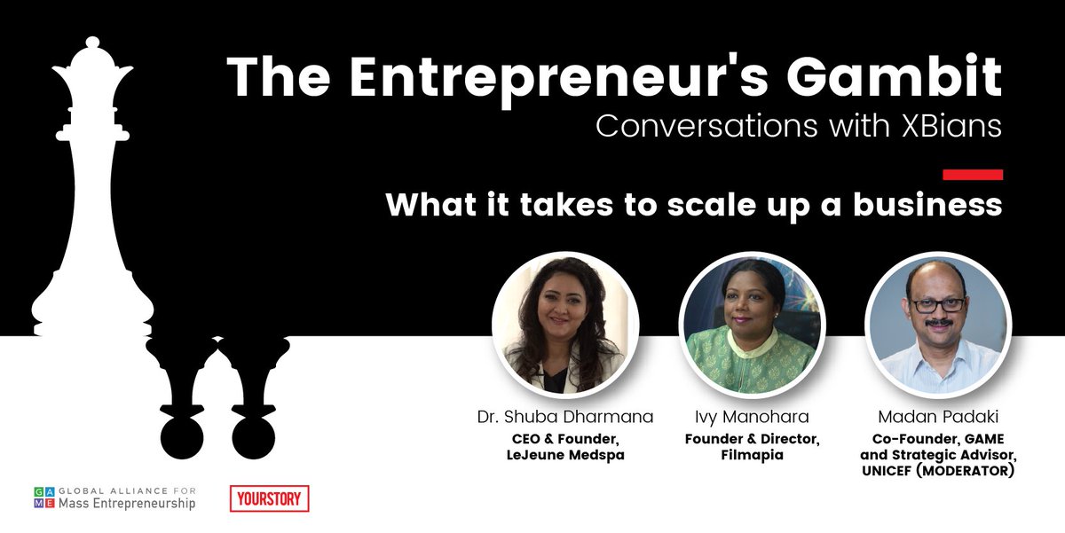 YourStoryCo's tweet photo. Catch LeJeune Medspa's Dr Shuba Dharmana &amp; Filmapia's Ivy Manohara as they talk about their entrepreneurial journey with Madan Padaki, Co-Founder, GAME &amp; Strategic Advisor, UNICEF, at a live Facebook session on April 23, 2021, 3-4 PM. https://t.co/VXs8HgmmoR