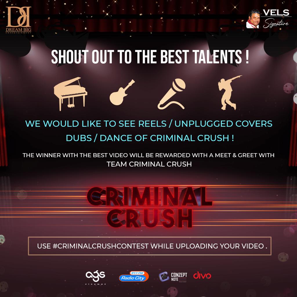 C’v (@cini_villa) on Twitter photo 📽 Share ur reels, dubs, dance, unplugged covers 📸✨ with hashtag #CriminalCrushContest & win a meet & greet with the team!🤙💥
youtu.be/TCl73CL2h3s
<a href="/anirudhofficial/">Anirudh Ravichander</a> <a href="/i_amak/">Ashwin Kumar</a> <a href="/actortanya/">Tanya S Ravichandran</a> <a href="/GodsonRudolph/">Godson Rudolph</a> <a href="/dir_ruthra/">Ruthra Manigandan</a> @KSANAND123 <a href="/Neerajoffl/">Neeraj M Jeyakumar</a> <a href="/VelsSignature/">VELS Signature</a> <a href="/DoneChannel1/">Done Channel</a> 📽 Share ur reels, dubs, dance, unplugged covers 📸✨ with hashtag #CriminalCrushContest & win a meet & greet with the team!🤙💥
youtu.be/TCl73CL2h3s
<a href="/anirudhofficial/">Anirudh Ravichander</a> <a href="/i_amak/">Ashwin Kumar</a> <a href="/actortanya/">Tanya S Ravichandran</a> <a href="/GodsonRudolph/">Godson Rudolph</a> <a href="/dir_ruthra/">Ruthra Manigandan</a> @KSANAND123 <a href="/Neerajoffl/">Neeraj M Jeyakumar</a> <a href="/VelsSignature/">VELS Signature</a> <a href="/DoneChannel1/">Done Channel</a>