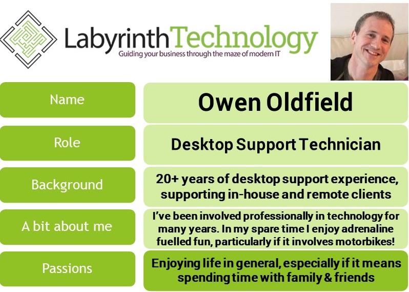 LabyrinthIT's tweet image. Due to increased demand for our services we are pleased to welcome Owen Oldfield as a Desktop Support Engineer. With a wealth of experience he will be a big asset to the team, and is gaining plaudits from clients already!

&quot;Owen did a great job and was so helpful and informative&quot;