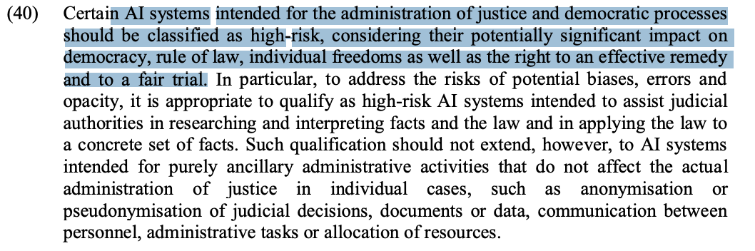 Finally, high risk system include systems intended for the administration of justice and democratic processes. But how would this regulation affect the development of high-risk AI systems? /8