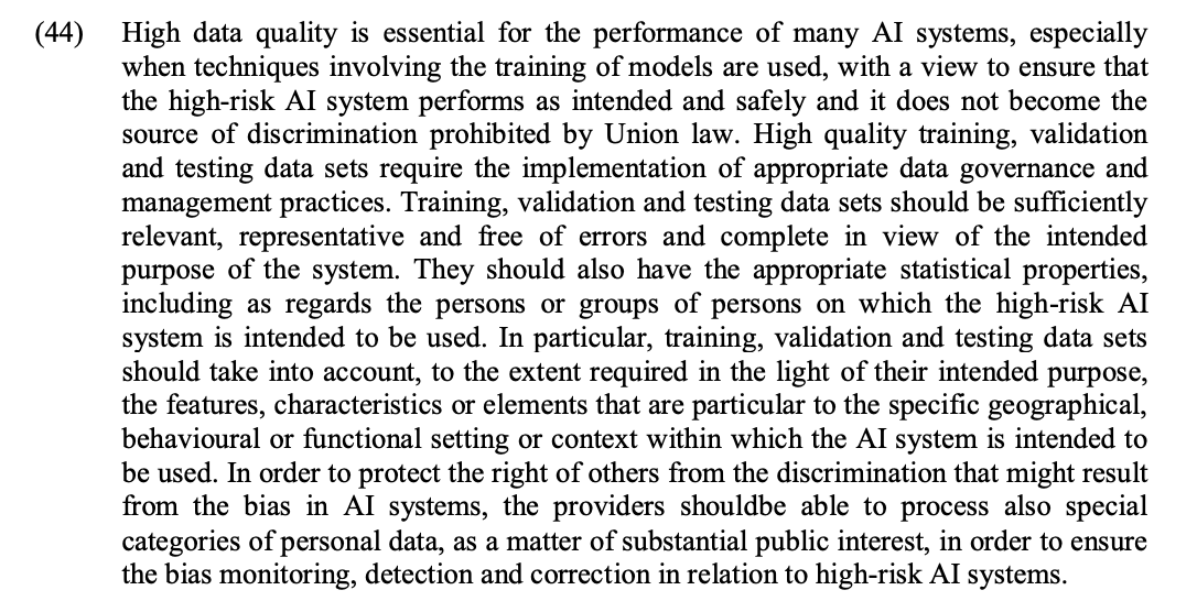 The law also proposes that high-risk systems should be trained on high quality data. High-risk systems also would be required to meet a certain level of accuracy, perform consistently throughout their life, and be robust to attacks. /10