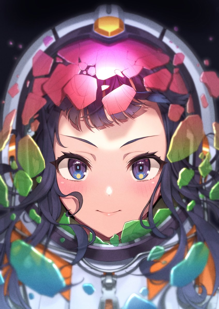 1girl solo looking at viewer blush smile spacesuit bangs  illustration images