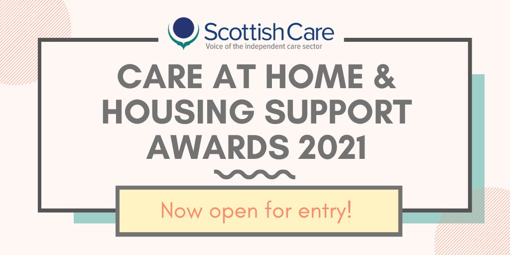 scottishcare's tweet photo. We are delighted to announce that entries are now open for the @scottishcare Care at Home &amp; Housing Support Awards 2021. 

Help us celebrate this often undervalued sector by submitting your nominations before Friday 21 May. 

Find out more: https://t.co/CPyBdI9AcS

#careawards21 https://t.co/48zDdkEwFG