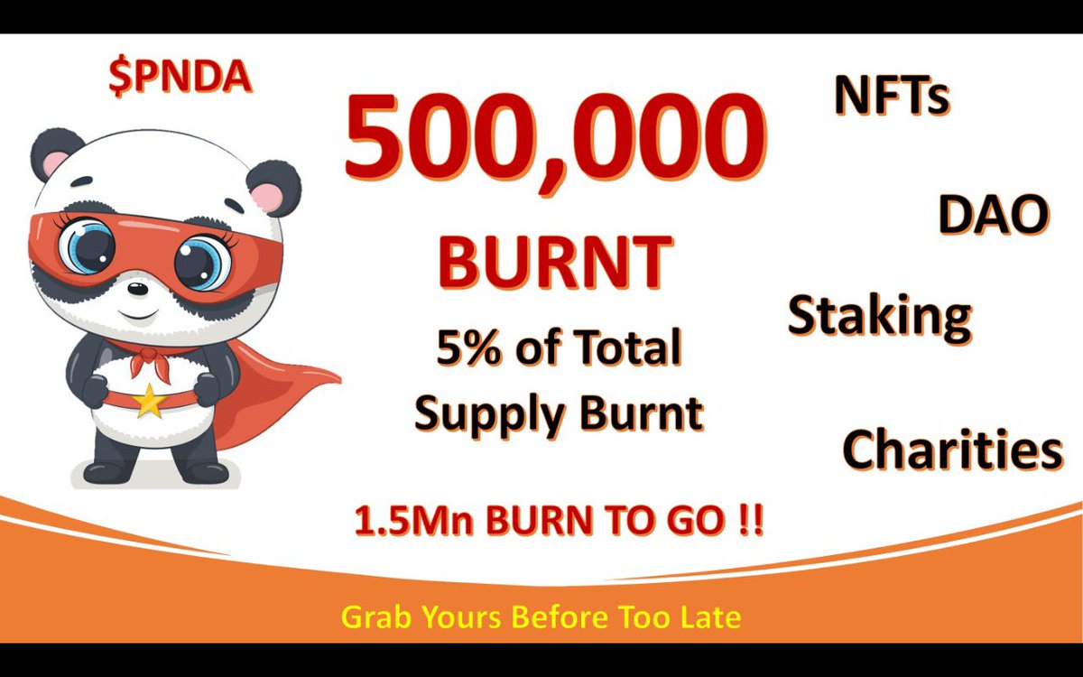 ProjectPanda9's tweet image. 500k tokens already burnt from the supply taking the total $PNDA supply down to 9.5 million 🔥🔥🔥- 

bscscan.com/token/0x4273d7…

#bsc #pancakeswap #Bitcoin #burn