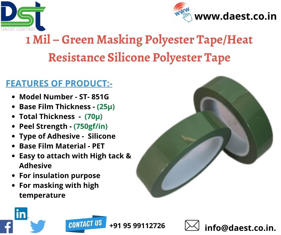 👉25micron-Green Masking Polyester Tape
🌐daest.co.in/green-masking-… 
#greenmaskingtape #heatresistattape #polyimidetape #Kaptontape #maskingtape #siliconetape #manufacturer #noidacity #india
 daest.co.in
contact us : +91 95 99112726