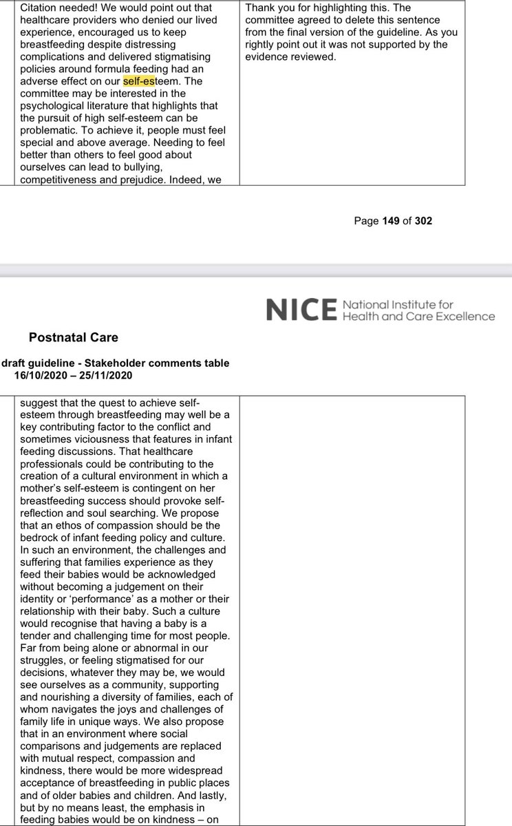 We were relieved to see that an original suggestion (we kid you not. This was actually proposed) that breastfeeding success could help improve women’s self-esteem was removed without any attempt to defend themselves.