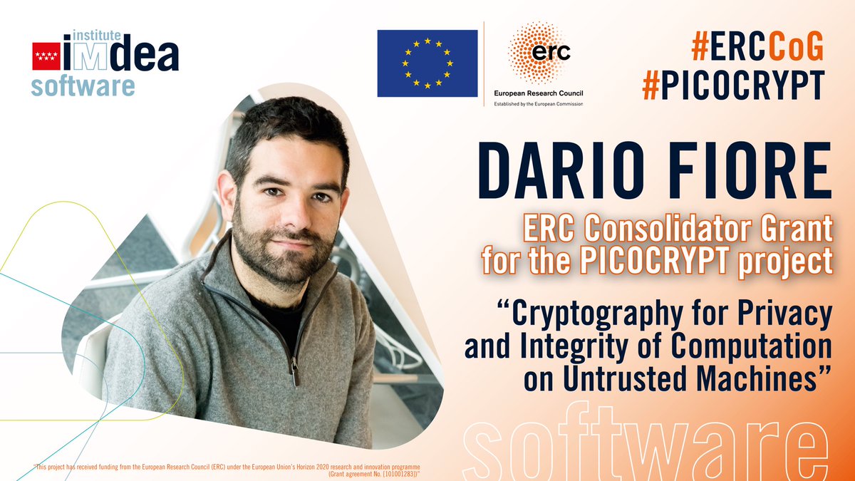 IMDEA_Software's tweet photo. π΅ #NEWS | Achieving privacy and integrity in the cloud. @dariofiore0, researcher at the IMDEA Software Institute, leads the #PICOCRYPT project awarded with a ERC Consolidator Grant worth 2 Million β¬
β‘οΈ https://t.co/IfH0Ln3K8w
#H2020 #ERCCoG https://t.co/4RYY8cTKBE