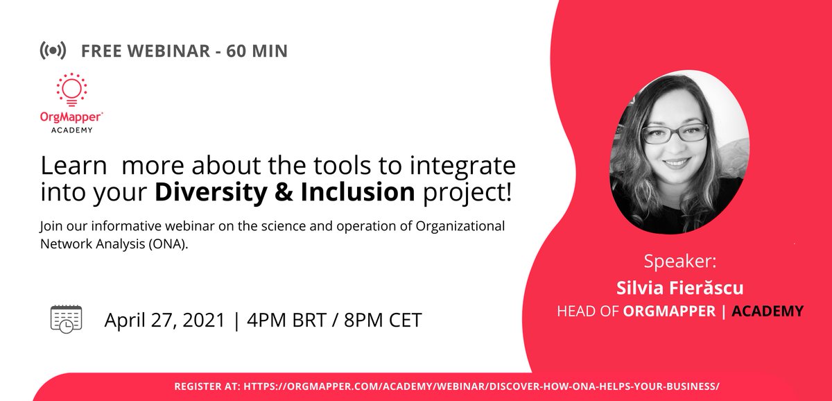 📢 Are you planning a #Diversity &amp; #Inclusion project and looking for solutions to maximize the success rate?

Silvia Fierascu, will guide you through the business application of #networkscience to support you in solving key business problems, such as #DiversityandInclusion.