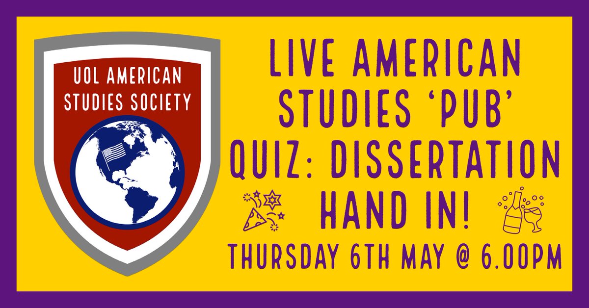 University of Leicester American Studies Society (@uol_amstsoc) on Twitter photo Join us for our final American Studies 'Pub' Quiz of the year on our finalist's dissertation hand-in day! This time, <a href="/AmStudiesUoL/">American Studies at Leicester</a> will be writing the rounds for us so we will certainly be ending on a high note! (1/3) Join us for our final American Studies 'Pub' Quiz of the year on our finalist's dissertation hand-in day! This time, <a href="/AmStudiesUoL/">American Studies at Leicester</a> will be writing the rounds for us so we will certainly be ending on a high note! (1/3)