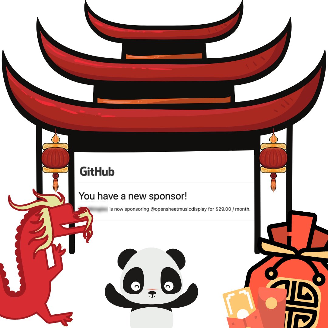 It seems the year of the Ox is a good year for Phonic Score and @osmdengine  🐂

We got our first sponsor from China! 

Check out the cool perks 🔎 osmd.org/sponsor
#github #opensource #vexflow #javascript #digitalsheetmusic #musicscores #osmd #musicapp  #communitysupport