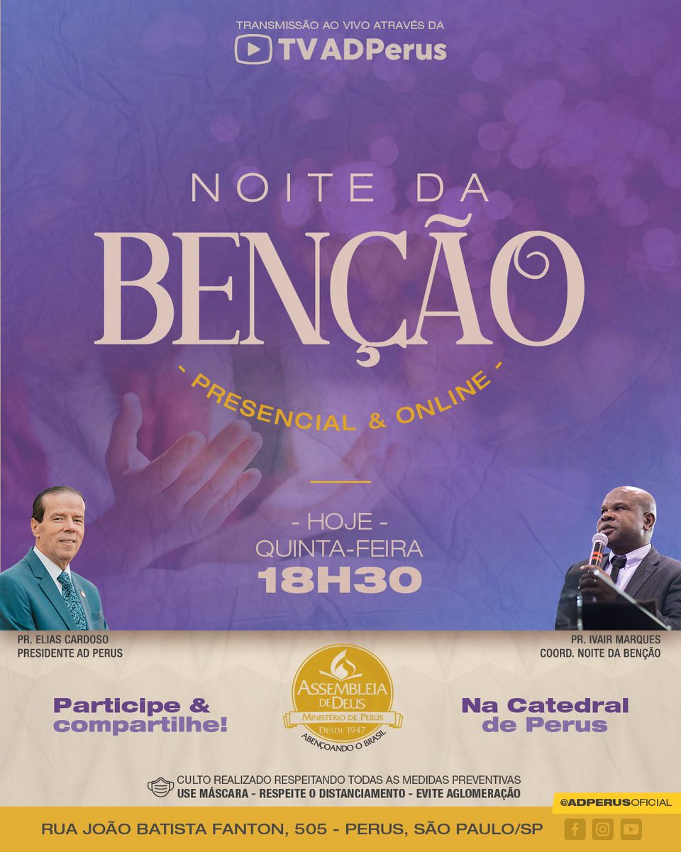 adperusoficial's tweet photo. 🙌 Atenção, HOJE a partir das 18H30, estaremos AO VIVO com a Noite da Benção - Presencial & Online, através da TV AD Perus em nossas redes sociais e Canal no Youtube, acesse:
📺 https://t.co/12iP28jvXh
📱 https://t.co/A21d7bVxmr
👨👩👧👦 Reúna sua família.
#culto #adperus https://t.co/pIdKAkgdqN