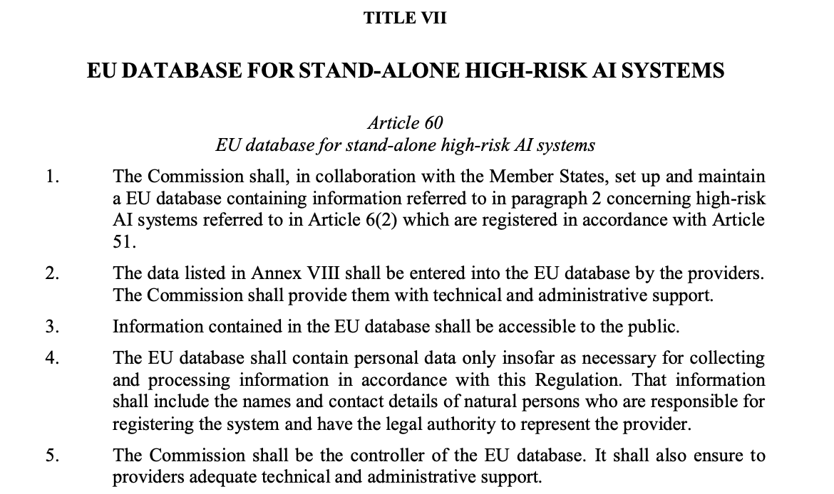 High risk-systems will need to be registered in a centralized EU database, and also, include post-market monitoring systems. This is a lot of work. So a likely outcome is for large companies to hire specialized firms, or develop in-house teams, to produce such documentation. /15