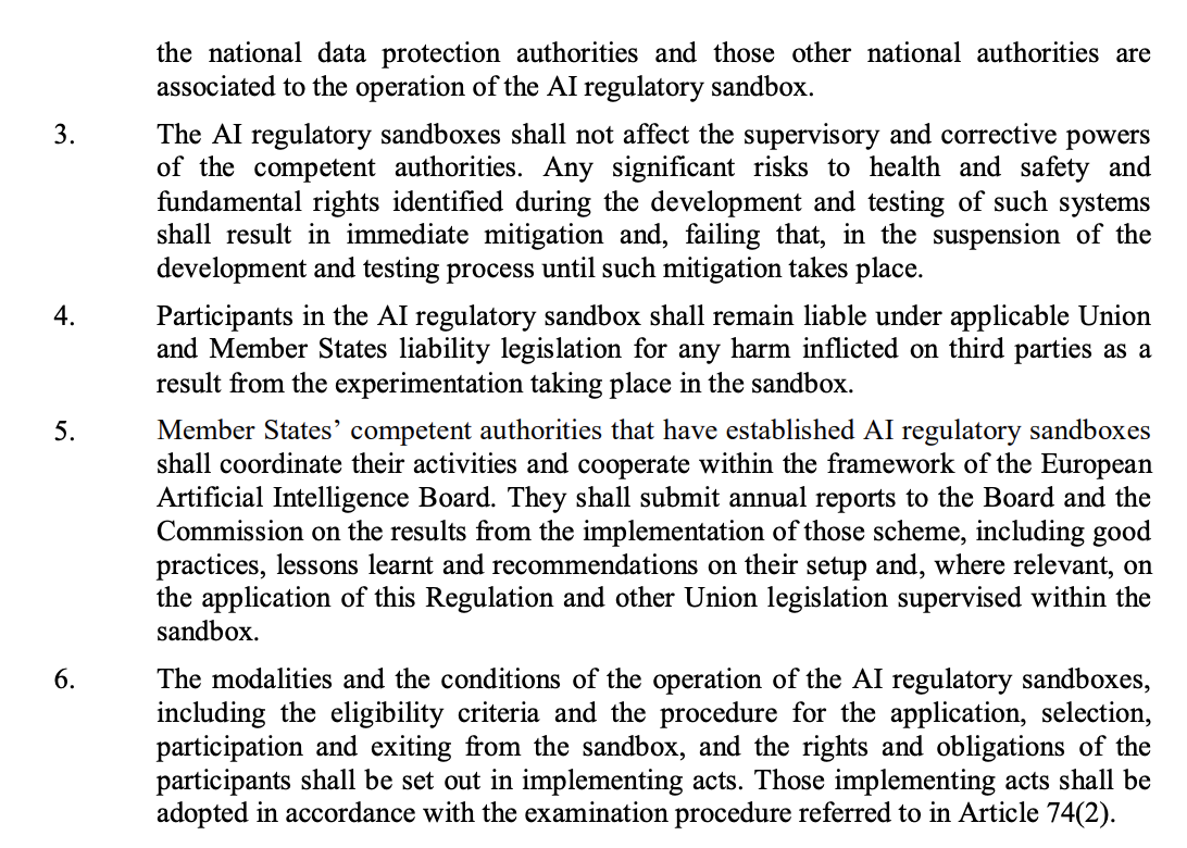 But the law also provides the opportunity to test and develop systems within regulatory sandboxes. Think of a "clinical trail" phase for the development of AI. Small scale providers would have priority access to these sandboxes. /13