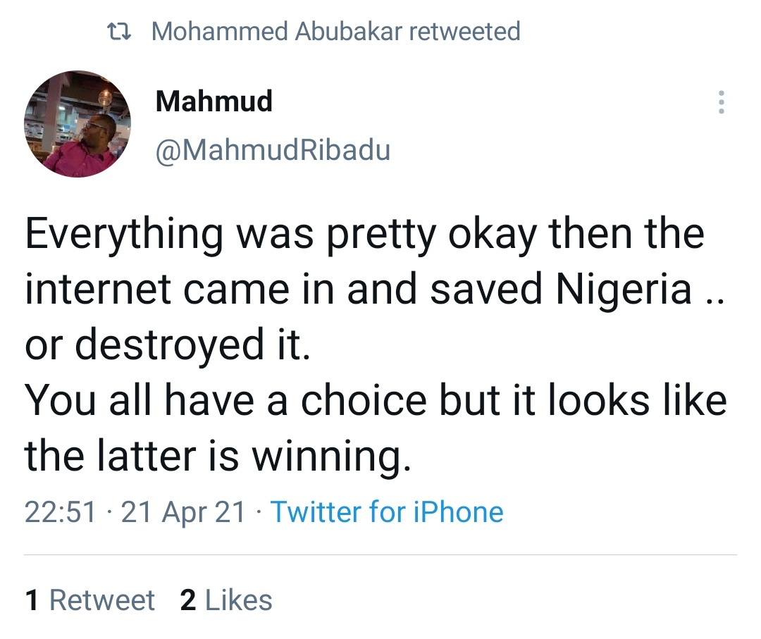 I'll be referring to this tweet again where this person's contribution to what is currently going on is that the Internet is what is destroying Nigeria.Not the extremism, not the hate, not the terrorism.Today, I will be discussing a phrase "Allah Ya Kara nauyin kasa"