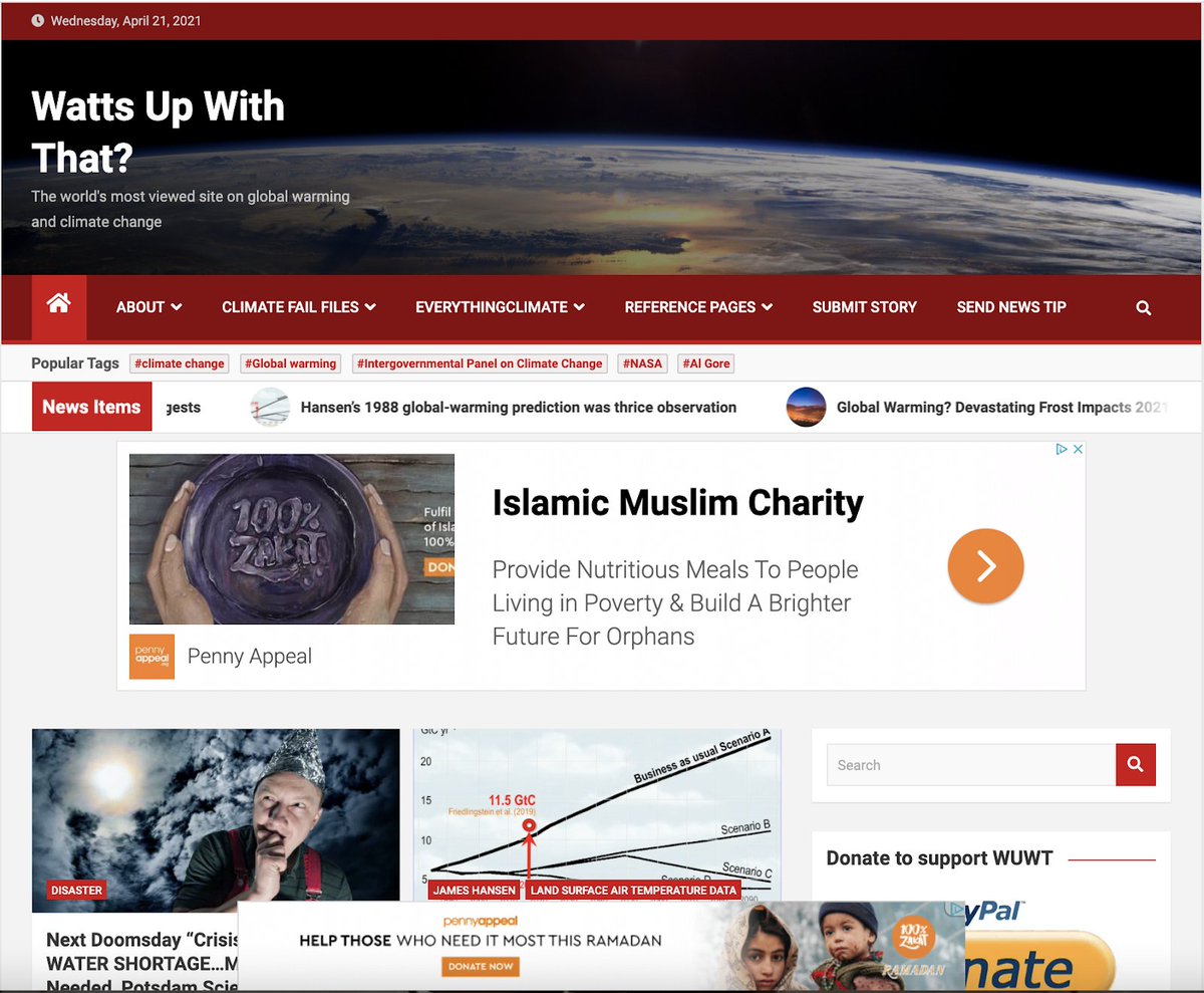 Hi  @pennyappeal this  #EarthDay   please will you remove your ads from the climate change misinformation site, WUWT? Thanks!