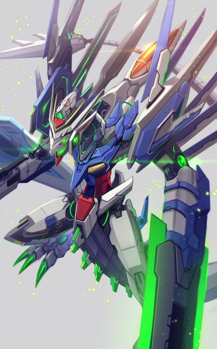 robot mecha no humans weapon solo green eyes glowing  illustration images
