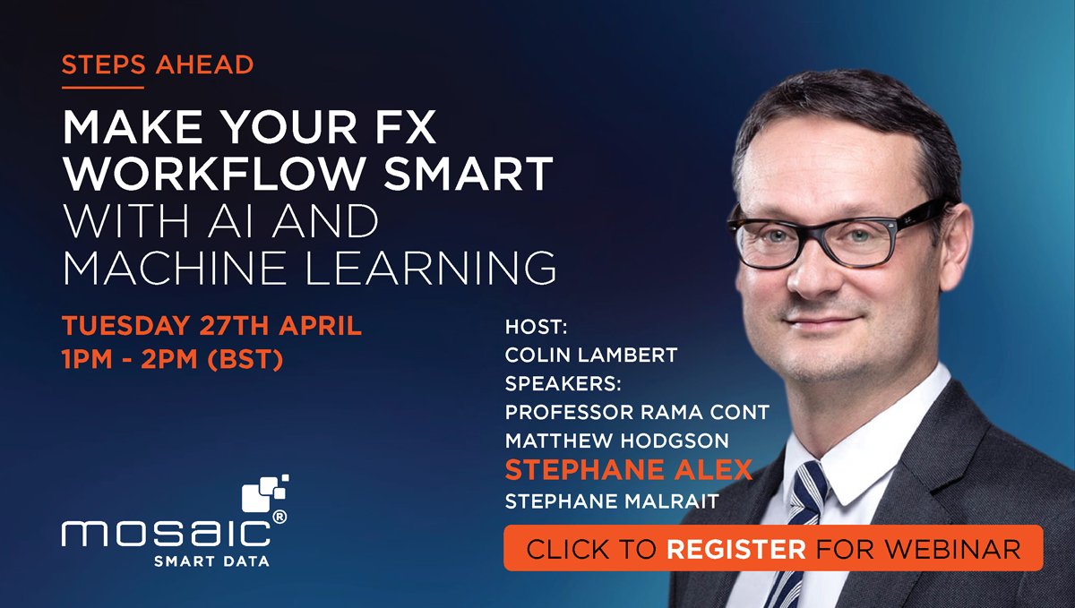 Join our webinar and learn from an expert panel how to use AI and machine learning to optimise the whole FX workflow, from pre- and post-trade analysis to trade execution, risk management and reporting.

Click to register today: eventbrite.co.uk/e/artificial-i…