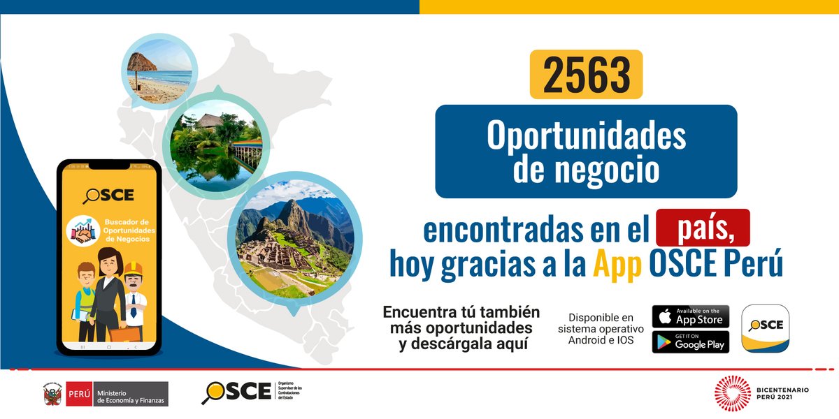 OECEPeru's tweet image. 🚨¡Atención, proveedor!¡No dejes pasar esta oportunidad de contratar con el Estado!
📲Encuentra tu oportunidad de negocio con la #AppOSCEPerú. Hoy existen 2563 procedimientos de selección en todo el país 
🔎Descárgala:
-iOS:apple.co/30bheAJ
-Android:bit.ly/3jUavTR