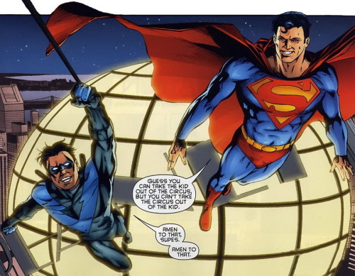 Who says you can't have fun while saving people: not these two!  #Nightwing  #Superman  
