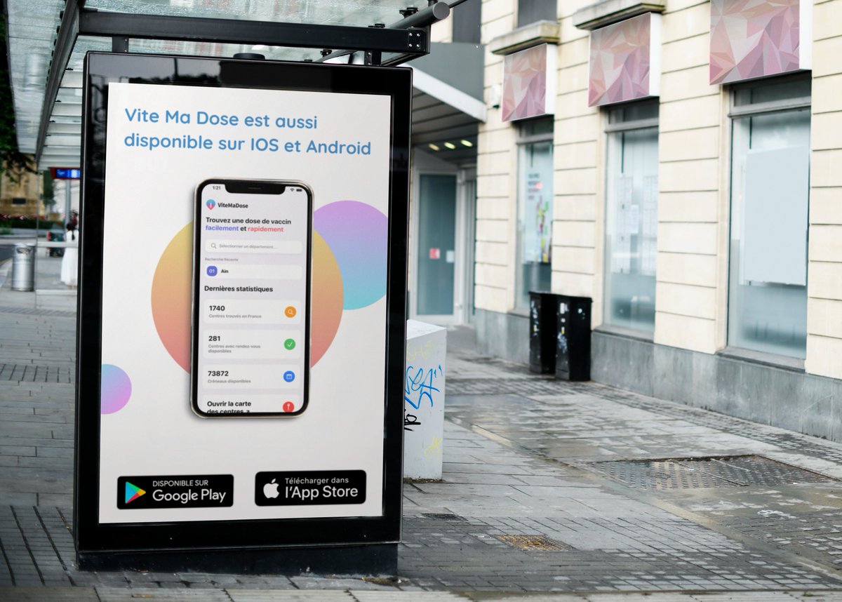 ViteMaDose_off's tweet image. On aurait pu faire une campagne d'affichage, mais on préfère vous faire confiance pour partager l'application @ViteMaDose_off aux personnes éligibles ! Merci pour votre aide 😊

Les liens vers les stores :
→ iOS : apple.co/3dFMGy3
→ Android : bit.ly/2PhI1Je